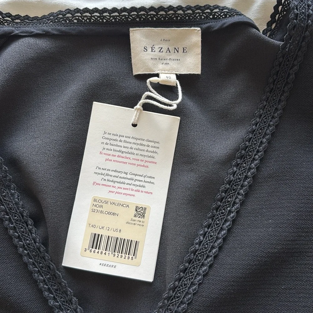 Sezane Valencia Blouse Black - Size 40 - Picture 4 of 8